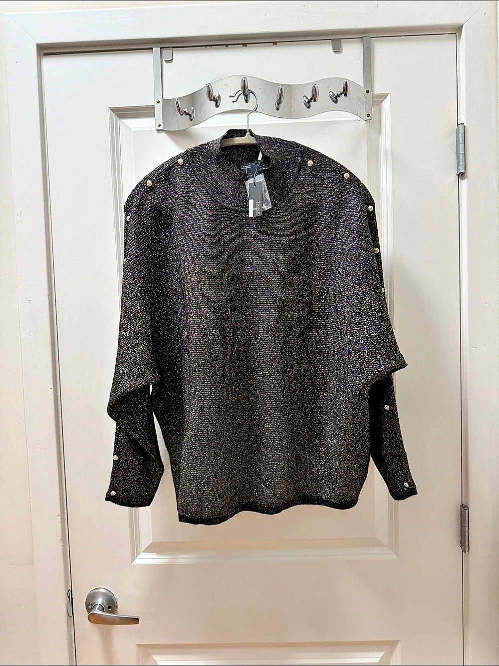 Tahari Black Button Detail Sweater Size XL NWT